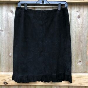 VS2 Suede Mini Skirt Size 6 Black Ruffle Hem High Waist Leather